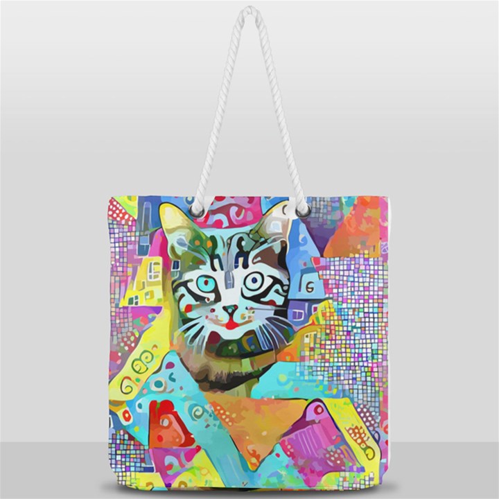 Kitten Cat Pet Animal Adorable Fluffy Cute Kitty Full Print Rope Handle Tote (Large)