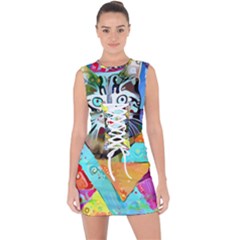 Kitten Cat Pet Animal Adorable Fluffy Cute Kitty Lace Up Front Bodycon Dress by 99art