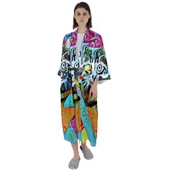 Kitten Cat Pet Animal Adorable Fluffy Cute Kitty Maxi Satin Kimono by 99art