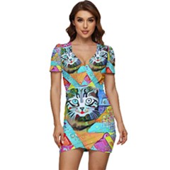 Kitten Cat Pet Animal Adorable Fluffy Cute Kitty Low Cut Cap Sleeve Mini Dress by 99art