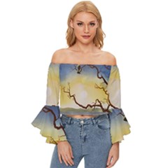 1 (202) Off Shoulder Flutter Bell Sleeve Top