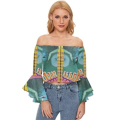 1 (188) Off Shoulder Flutter Bell Sleeve Top