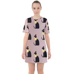 Cat Egyptian Ancient Statue Egypt Culture Animals Sixties Short Sleeve Mini Dress by 99art