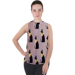 Cat Egyptian Ancient Statue Egypt Culture Animals Mock Neck Chiffon Sleeveless Top by 99art