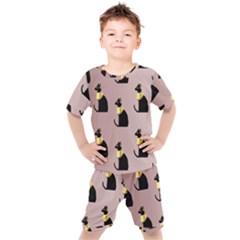 Cat Egyptian Ancient Statue Egypt Culture Animals Kids  Tee And Shorts Set by 99art