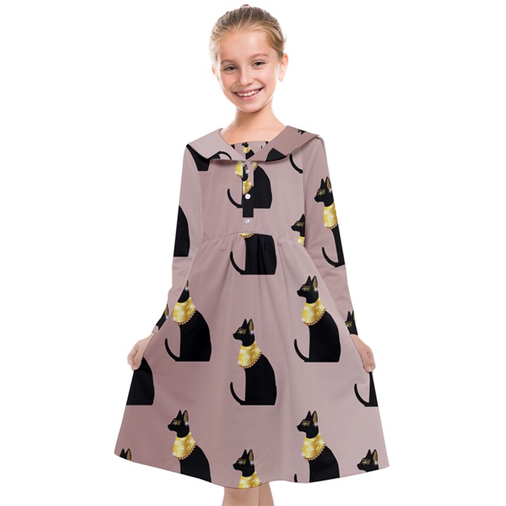 Cat Egyptian Ancient Statue Egypt Culture Animals Kids  Midi Sailor Dress