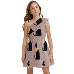 Cat Egyptian Ancient Statue Egypt Culture Animals Kids  One Shoulder Party Dress by 99art