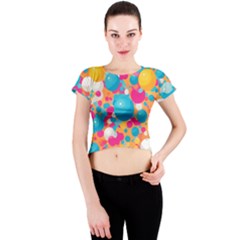 Circles Art Seamless Repeat Bright Colors Colorful Crew Neck Crop Top by 99art