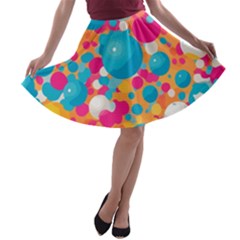 Circles Art Seamless Repeat Bright Colors Colorful A-line Skater Skirt by 99art