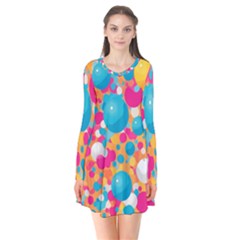 Circles Art Seamless Repeat Bright Colors Colorful Long Sleeve V-neck Flare Dress by 99art