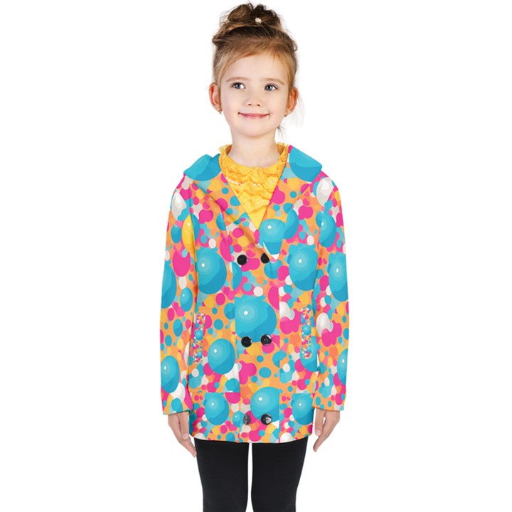 Circles Art Seamless Repeat Bright Colors Colorful Kids  Double Breasted Button Coat