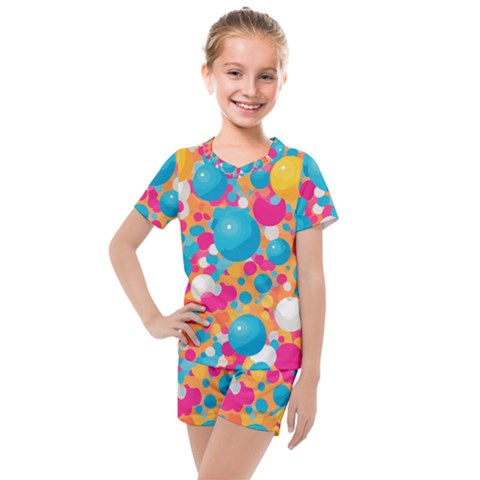 Circles Art Seamless Repeat Bright Colors Colorful Kids  Mesh Tee And Shorts Set by 99art