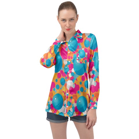 Circles Art Seamless Repeat Bright Colors Colorful Long Sleeve Satin Shirt by 99art