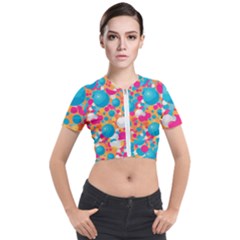 Circles Art Seamless Repeat Bright Colors Colorful Short Sleeve Cropped Jacket by 99art