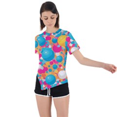 Circles Art Seamless Repeat Bright Colors Colorful Asymmetrical Short Sleeve Sports Tee by 99art