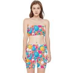 Circles Art Seamless Repeat Bright Colors Colorful Stretch Shorts And Tube Top Set by 99art