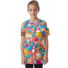 Circles Art Seamless Repeat Bright Colors Colorful Fold Over Open Sleeve Top by 99art