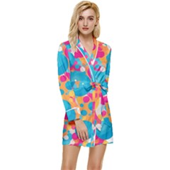 Circles Art Seamless Repeat Bright Colors Colorful Long Sleeve Satin Robe by 99art