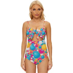 Circles Art Seamless Repeat Bright Colors Colorful Knot Front One-piece Swimsuit by 99art