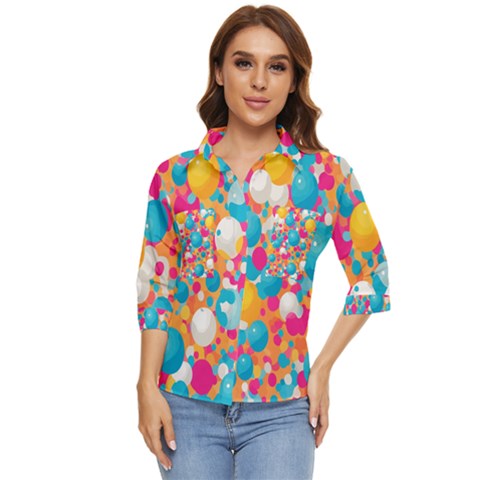 Circles Art Seamless Repeat Bright Colors Colorful Women s Quarter Sleeve Pocket Shirt by 99art