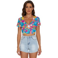 Circles Art Seamless Repeat Bright Colors Colorful V-neck Crop Top by 99art