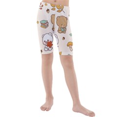 Bear Cartoon Background Pattern Seamless Animal Kids  Mid Length Swim Shorts