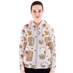 Bear Cartoon Background Pattern Seamless Animal Women s Zipper Hoodie by 99art