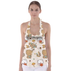 Bear Cartoon Background Pattern Seamless Animal Babydoll Tankini Top