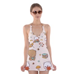 Bear Cartoon Background Pattern Seamless Animal Halter Dress Swimsuit  by 99art