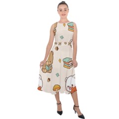 Bear Cartoon Background Pattern Seamless Animal Midi Tie-back Chiffon Dress