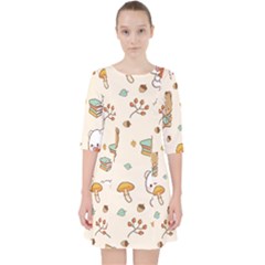 Bear Cartoon Background Pattern Seamless Animal Quarter Sleeve Pocket Dress by 99art