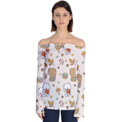 Bear Cartoon Background Pattern Seamless Animal Off Shoulder Long Sleeve Top by 99art