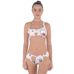 Bear Cartoon Background Pattern Seamless Animal Criss Cross Bikini Set by 99art