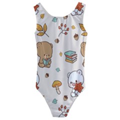 Bear Cartoon Background Pattern Seamless Animal Kids  Cut-out Back One Piece Swimsuit by 99art