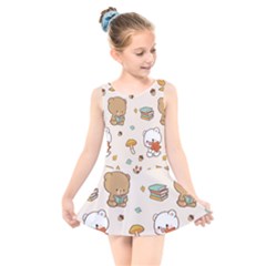 Bear Cartoon Background Pattern Seamless Animal Kids  Skater Dress Swimsuit by 99art