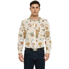 Bear Cartoon Background Pattern Seamless Animal Men s Long Sleeve Pocket Shirt  by 99art