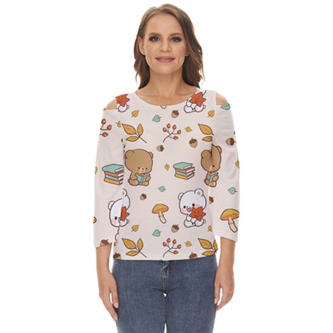 Bear Cartoon Background Pattern Seamless Animal Cut Out Wide Sleeve Top by 99art