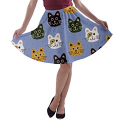 Cat Cat Background Animals Little Cat Pets Kittens A-line Skater Skirt by 99art