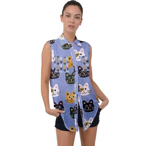 Cat Cat Background Animals Little Cat Pets Kittens Sleeveless Chiffon Button Shirt by 99art