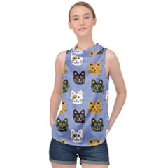 Cat Cat Background Animals Little Cat Pets Kittens High Neck Satin Top by 99art