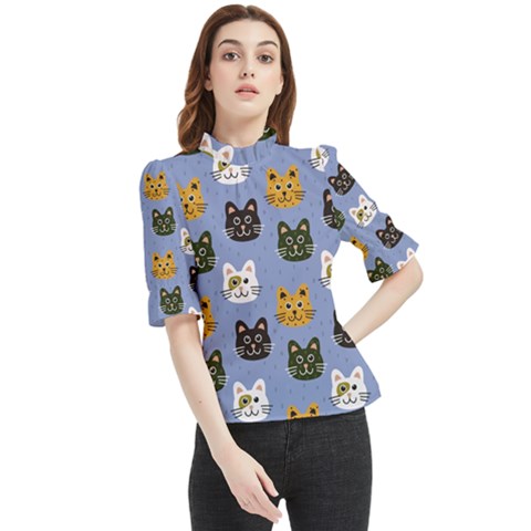 Cat Cat Background Animals Little Cat Pets Kittens Frill Neck Blouse by 99art