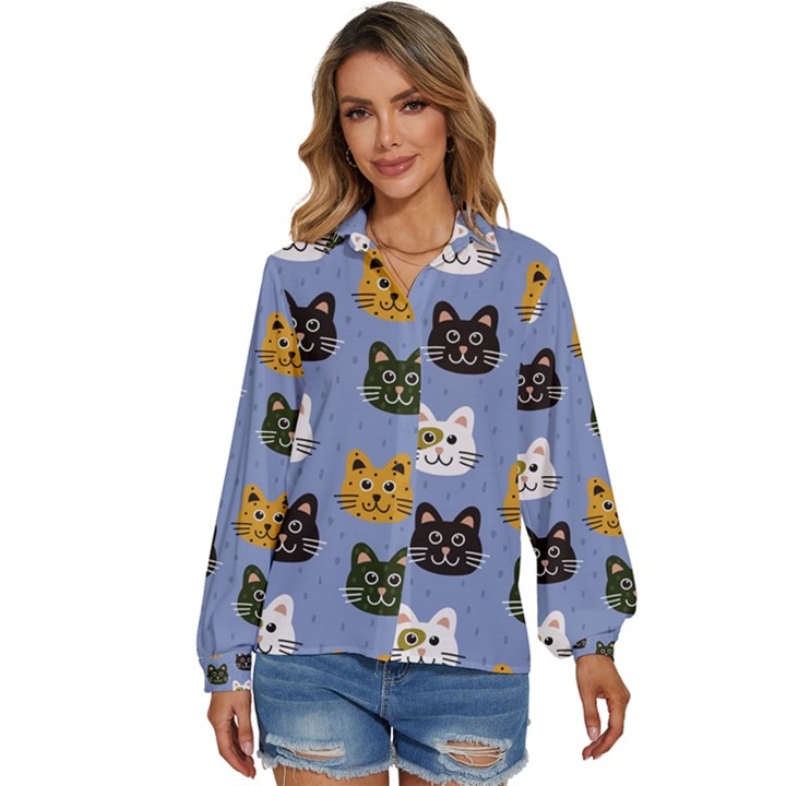 Cat Cat Background Animals Little Cat Pets Kittens Women s Long Sleeve Button Up Shirt