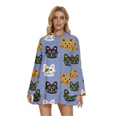 Cat Cat Background Animals Little Cat Pets Kittens Round Neck Long Sleeve Bohemian Style Chiffon Mini Dress by 99art