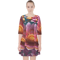 Pink Flowers Petals Blossoms Blooms Art Quarter Sleeve Pocket Dress