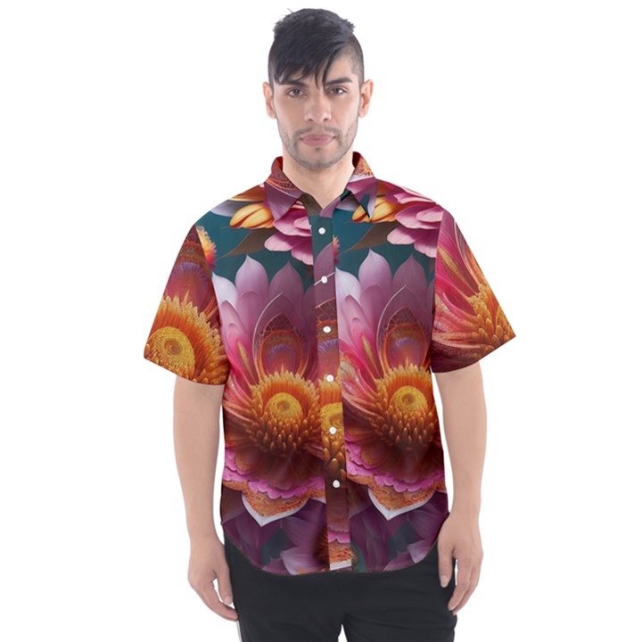 Pink Flowers Petals Blossoms Blooms Art Men s Short Sleeve Shirt