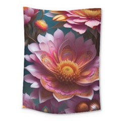 Pink Flowers Petals Blossoms Blooms Art Medium Tapestry