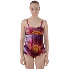 Pink Flowers Petals Blossoms Blooms Art Twist Front Tankini Set by 99art