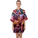 Pink Flowers Petals Blossoms Blooms Art Half Sleeve Satin Kimono  View1