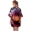 Pink Flowers Petals Blossoms Blooms Art Half Sleeve Satin Kimono  View2