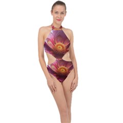 Pink Flowers Petals Blossoms Blooms Art Halter Side Cut Swimsuit by 99art